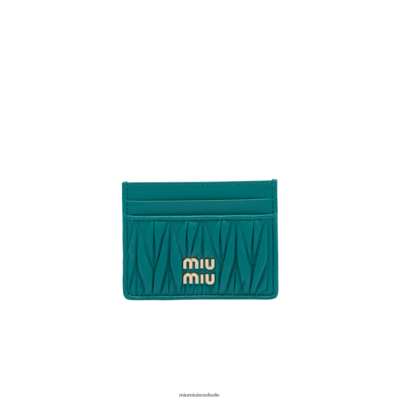 אוסף כחול טווס Miu Miu מחזיק כרטיס מעור נאפה מטלסה FNPPL1037