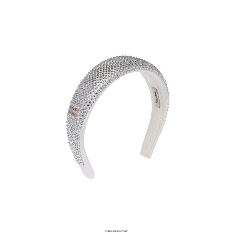 אביזרים לבן Miu Miu סרט סאטן עם קריסטלים FNPPL1155