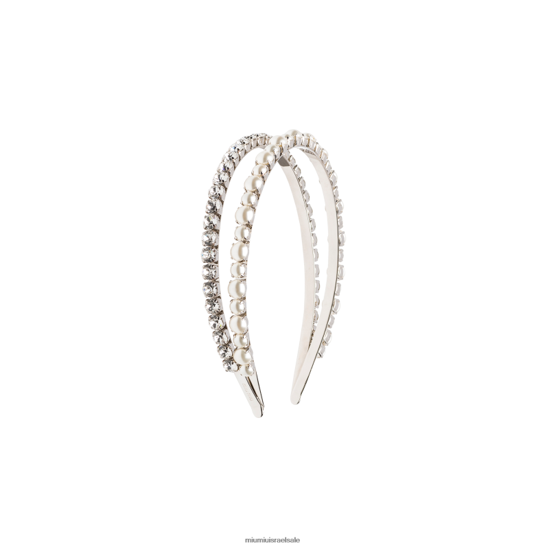 אביזרים קרם/קריסטל Miu Miu סרט ראש עם קריסטלים ופנינים FNPPL1173