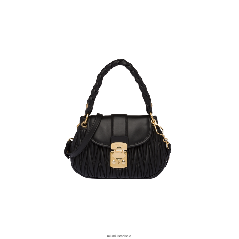 אוסף שָׁחוֹר Miu Miu תיק יד מעור נאפה בקופת מטלס FNPPL119