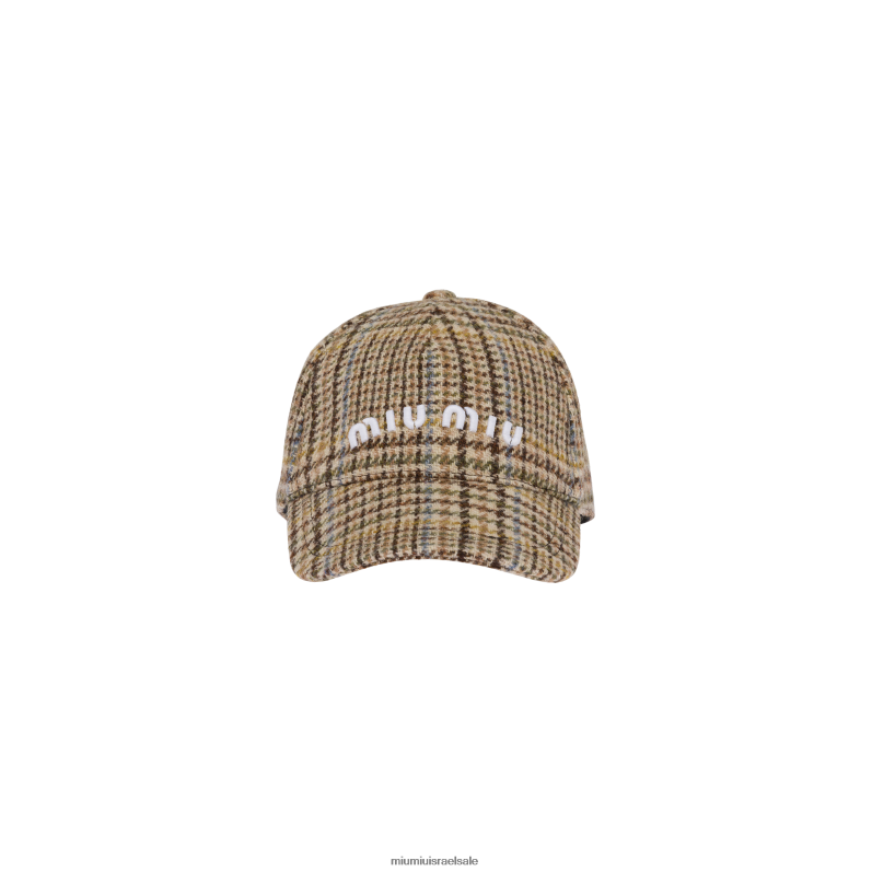 אביזרים חום קקאו Miu Miu כובע בייסבול מצמר שטלנד משובץ FNPPL1190