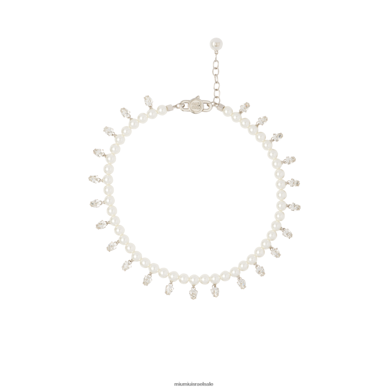 תכשיטים קרם Miu Miu שרשרת פנינים וקריסטל FNPPL1378