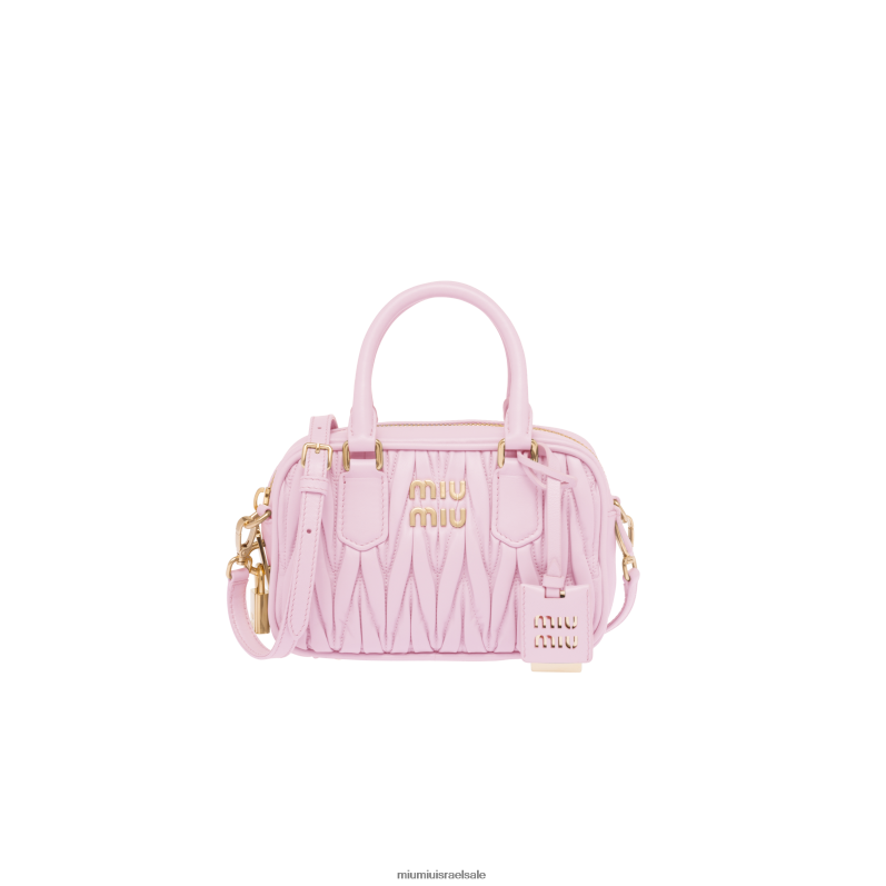 אוסף ורוד בהט Miu Miu תיק ידית עליונה מעור נאפה מטלסה FNPPL144