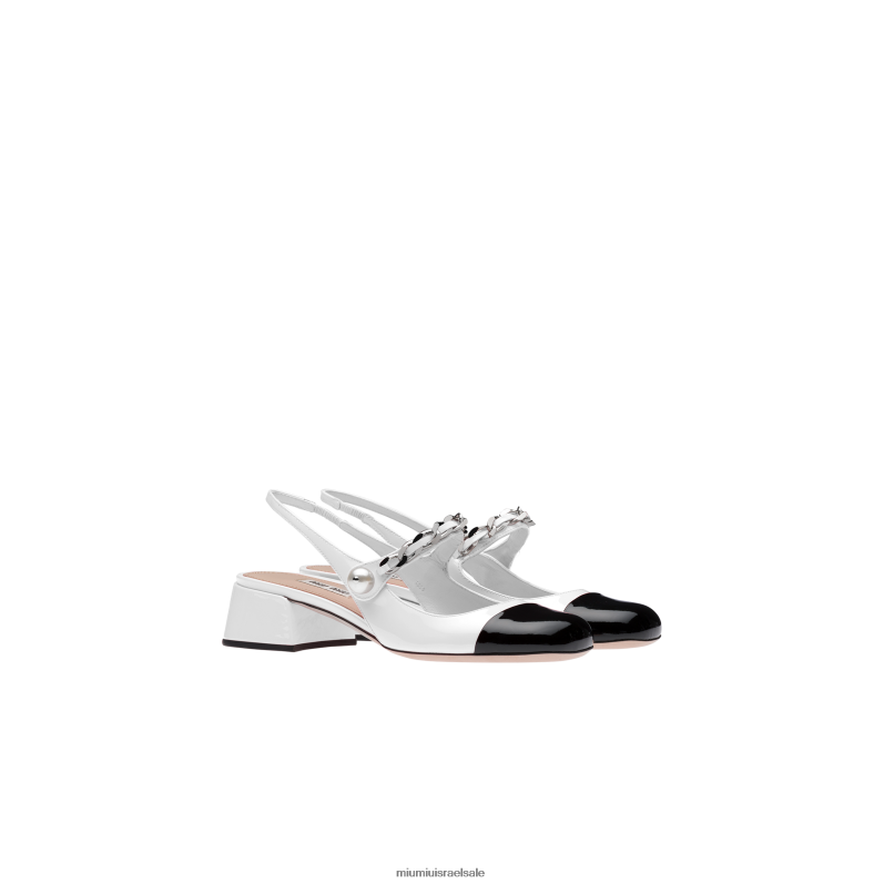 נעליים לבן שחור Miu Miu משאבות מעור פטנט FNPPL191