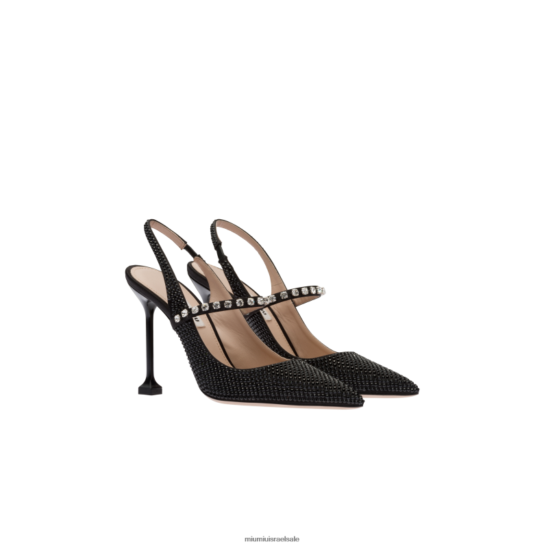 נעליים שָׁחוֹר Miu Miu משאבות סאטן עם גבישים FNPPL199