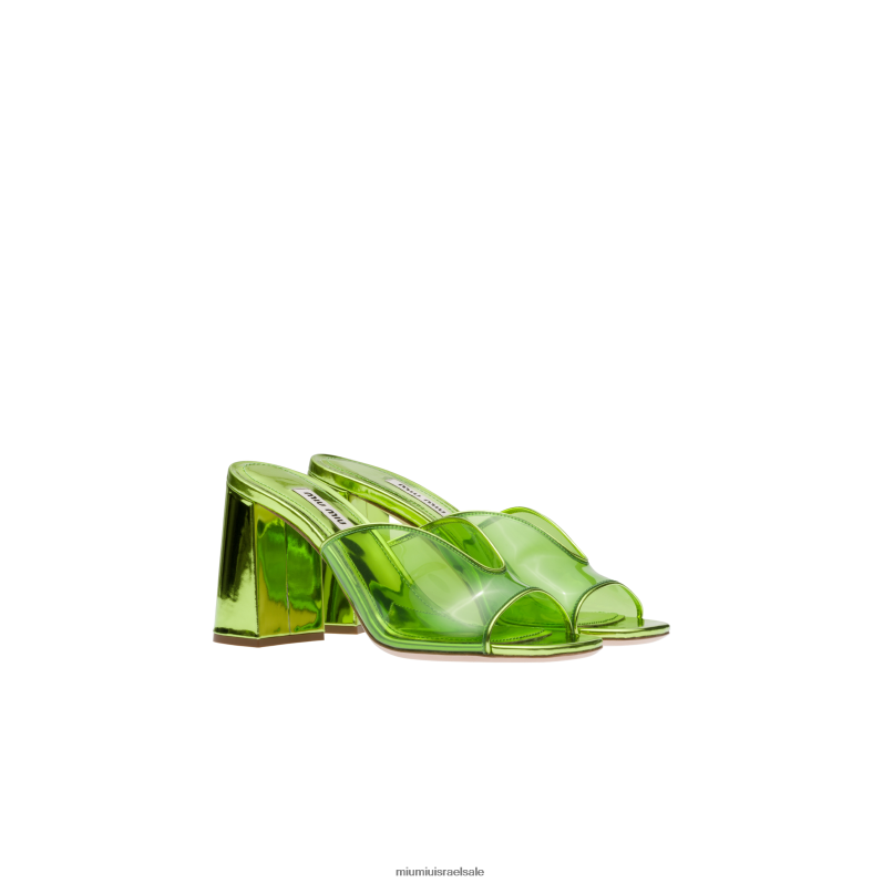נעליים ירוק שרך Miu Miu סנדלי פרספקס ועור מתכתי FNPPL246