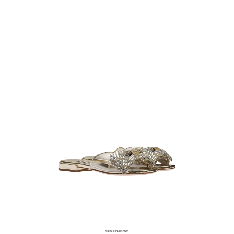 נעליים פיריט Miu Miu סנדלי ויניל ועור מתכתי עם קריסטלים FNPPL268