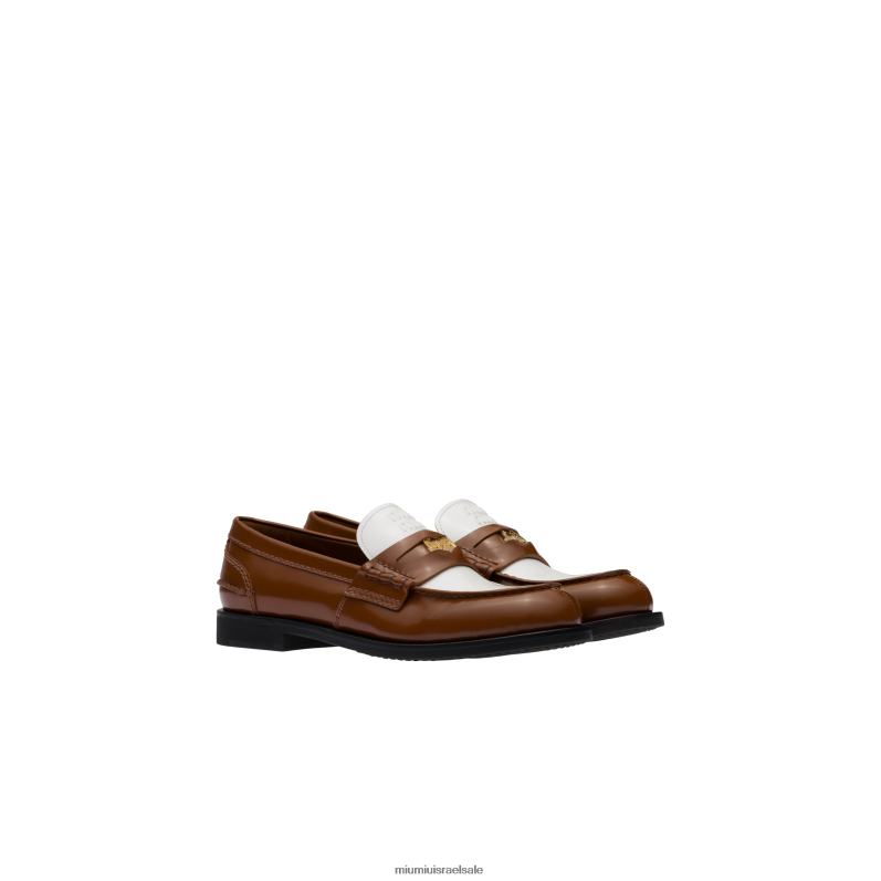 נעליים טבק/לבן Miu Miu מכנסי עור פרוטה FNPPL321