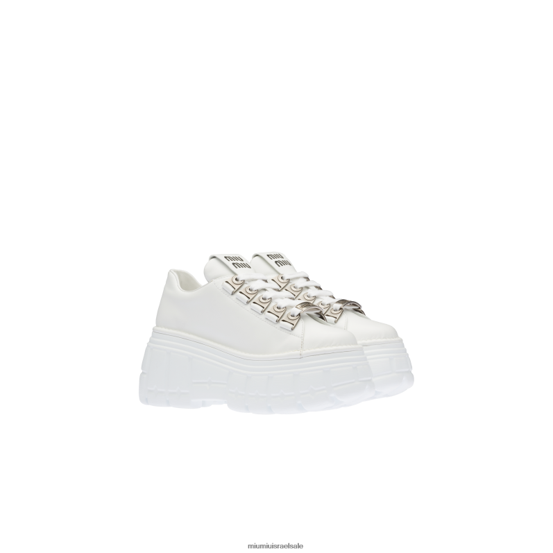 נעלי לוז ושרוכים לבן Miu Miu נעלי דרבי עם שרוכים מעור FNPPL331