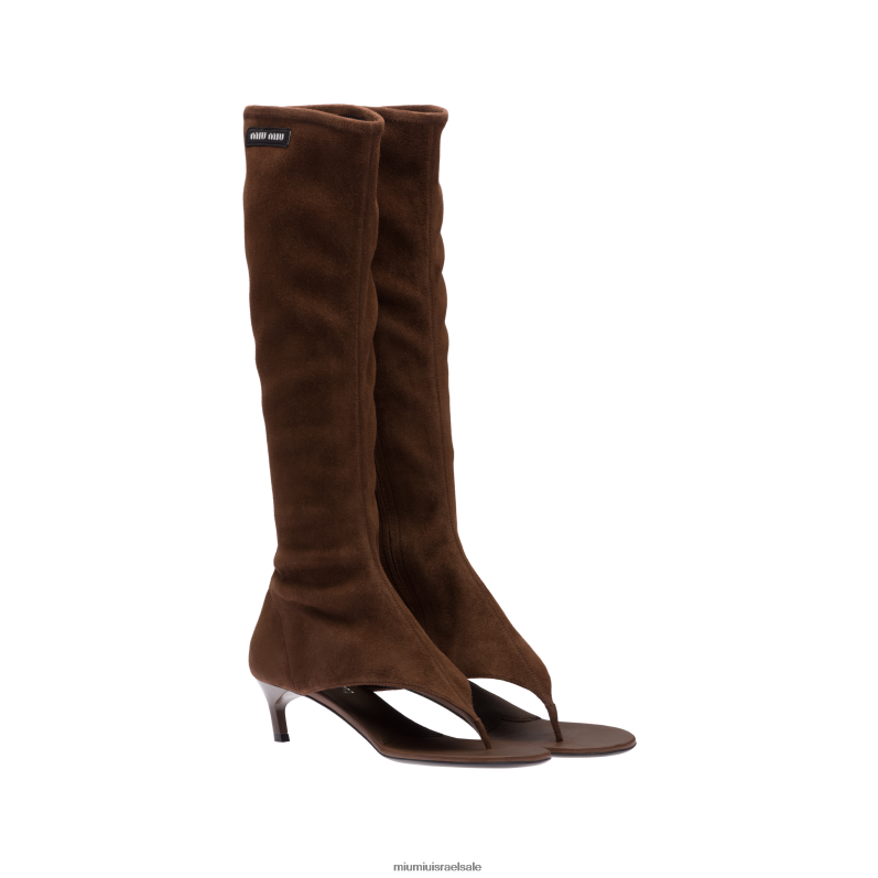 נעליים חום קקאו Miu Miu מגפי חוטיני זמש FNPPL333