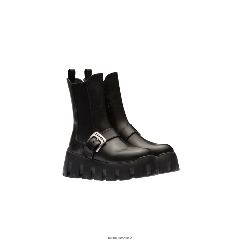 נעליים שָׁחוֹר Miu Miu מגפונים מעור עם רצועה FNPPL340