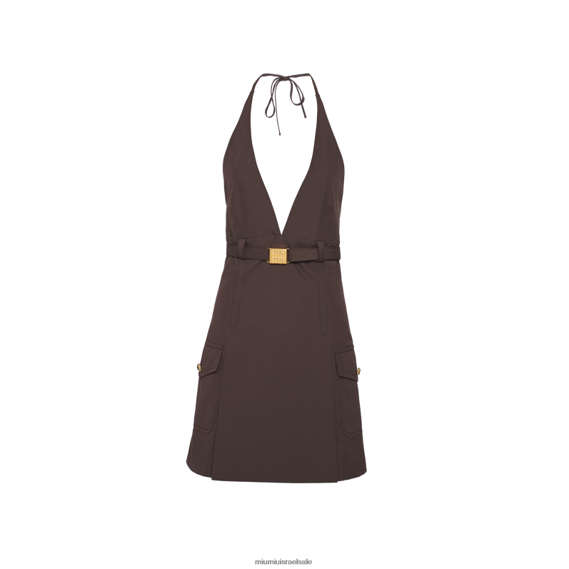 מוכן ללבישה חום קקאו Miu Miu שמלת מיני כותנה פנמה FNPPL348