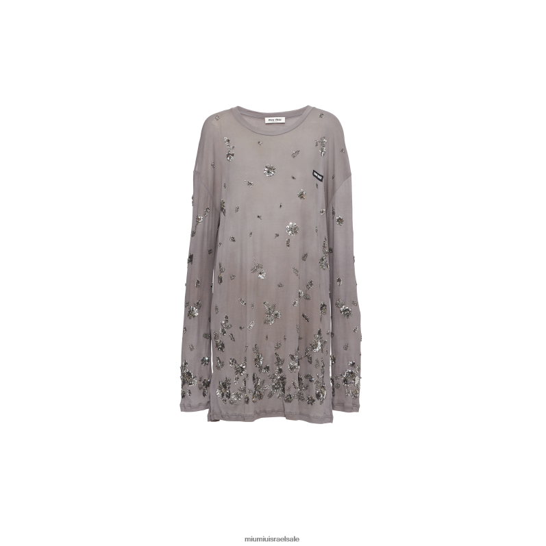 מוכן ללבישה אפור עופרת Miu Miu שמלת ג'רסי סריג מצולע רקום צבועה בבגד FNPPL360