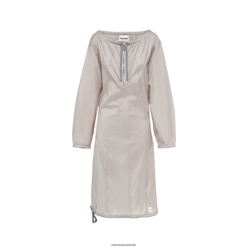 מוכן ללבישה אפור מעונן Miu Miu שמלת משי טכנית עם שרוולים ארוכים FNPPL365