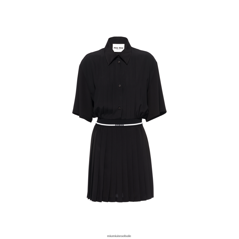 מוכן ללבישה שָׁחוֹר Miu Miu שמלת מיני קרפ דה צ'ין FNPPL369