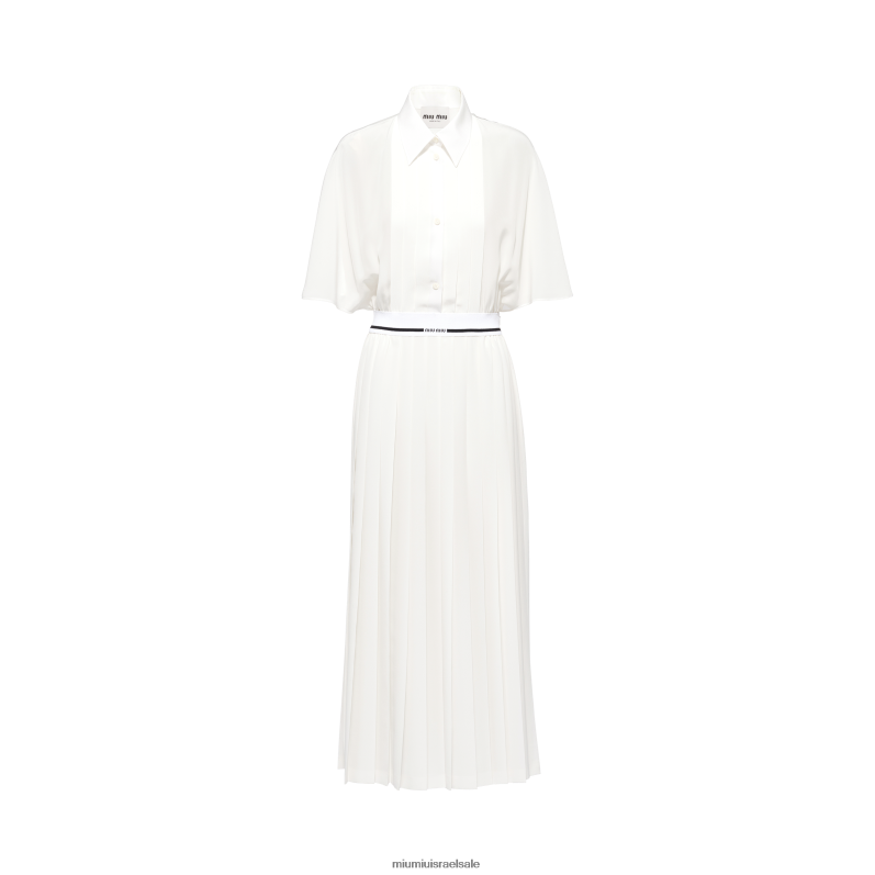 מוכן ללבישה לבן Miu Miu שמלת מידי קרפ דה צ'ין FNPPL370