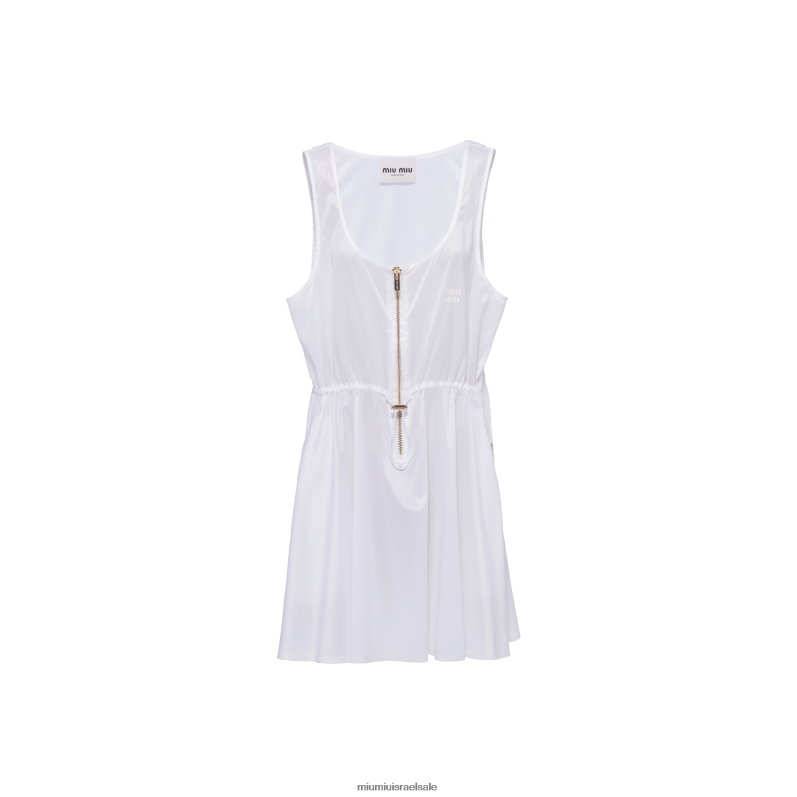 מוכן ללבישה לבן Miu Miu שמלת משי טכנית ללא שרוולים FNPPL372