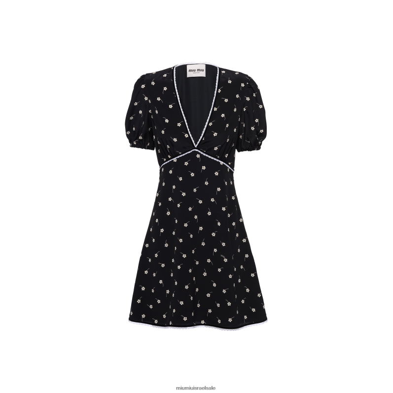 מוכן ללבישה שחור/שנהב Miu Miu שמלת מיני קרפ דה צ'ין FNPPL381