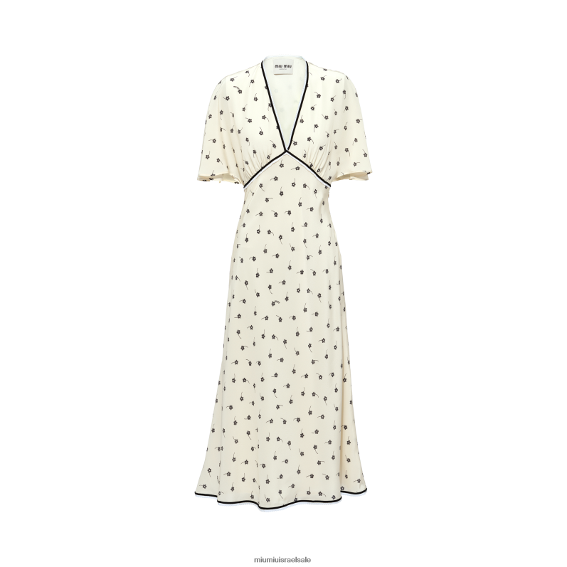 מוכן ללבישה שנהב/שחור Miu Miu שמלת מידי קרפ דה צ'ין FNPPL382