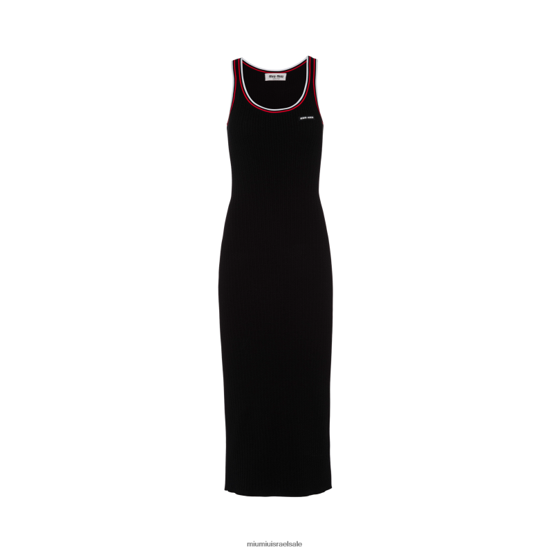 מוכן ללבישה שָׁחוֹר Miu Miu שמלת נדן ויסקוזה עם לוגו FNPPL440