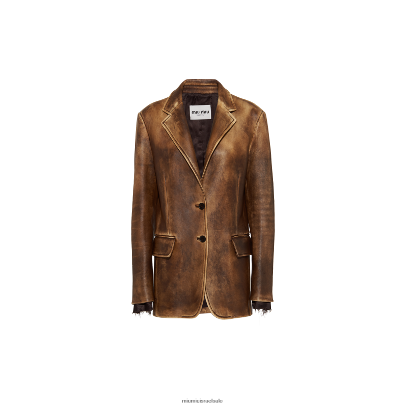 מוכן ללבישה שנהב/חום קקאו Miu Miu מעיל עור נאפה FNPPL463