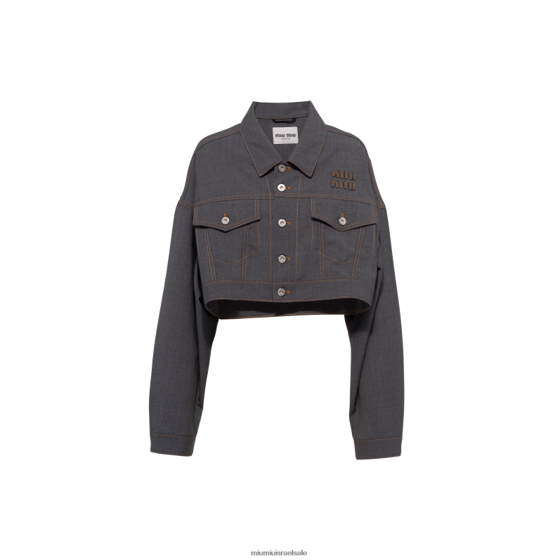 מוכן ללבישה אפור צפחה Miu Miu ז'קט בלוסון מצמר FNPPL472