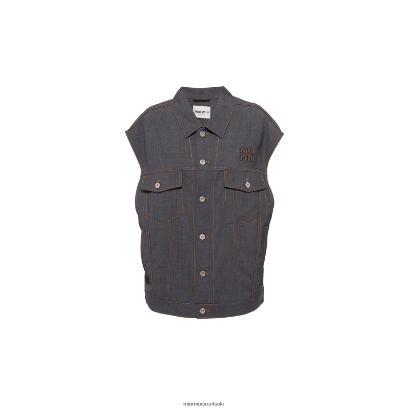 מוכן ללבישה אפור צפחה Miu Miu ז'קט בלוסון מצמר FNPPL474