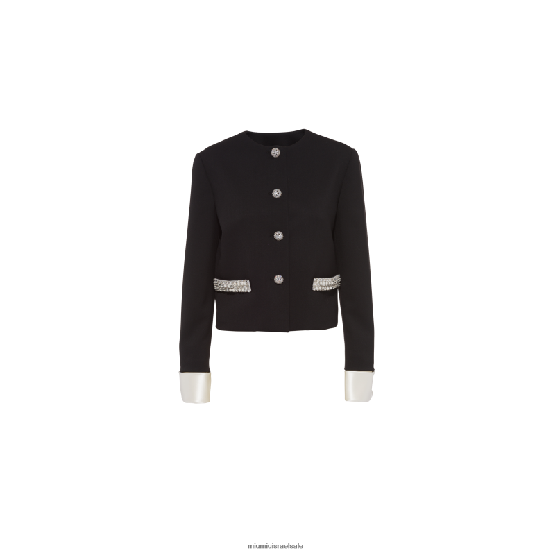 מוכן ללבישה שָׁחוֹר Miu Miu ז'קט גרעיני דה פודר חד חזה FNPPL490