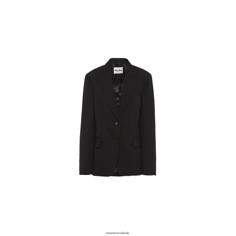 מוכן ללבישה שָׁחוֹר Miu Miu ז'קט גרעיני דה פודר חד חזה FNPPL492