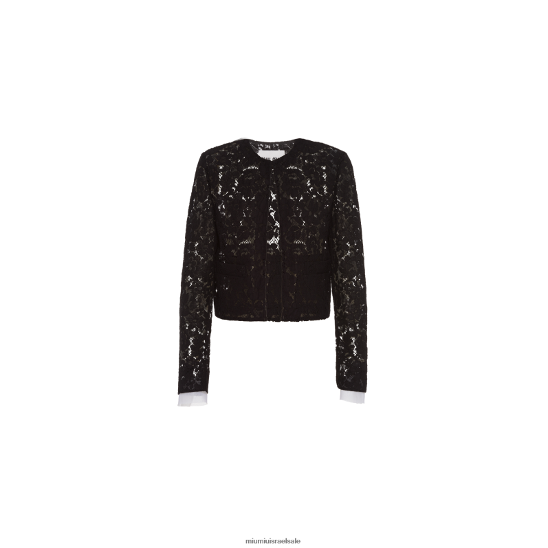 מוכן ללבישה שָׁחוֹר Miu Miu מעיל תחרה חד חזה FNPPL493