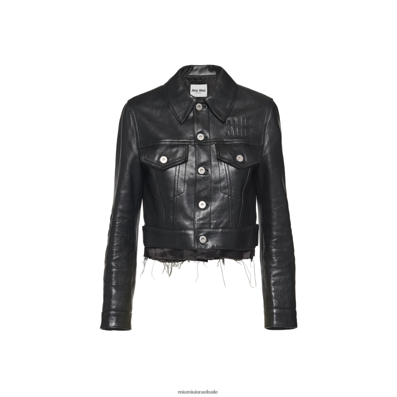 מוכן ללבישה שָׁחוֹר Miu Miu מעיל עור FNPPL494