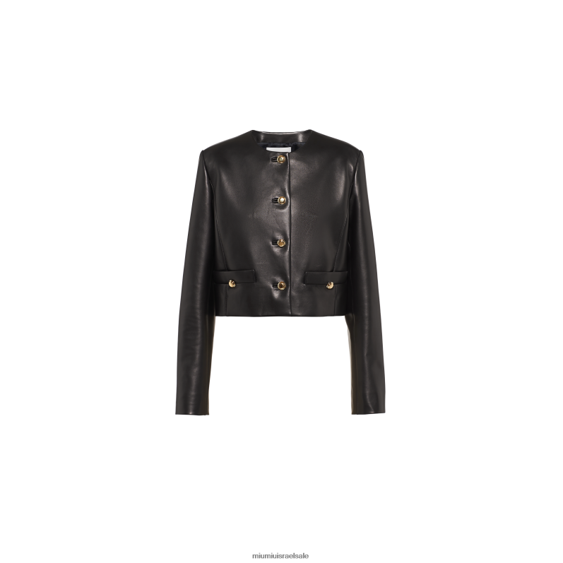מוכן ללבישה שָׁחוֹר Miu Miu ז'קט מעור נאפה FNPPL503
