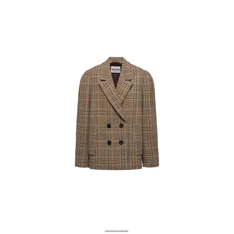 מוכן ללבישה חום קקאו Miu Miu ז'קט משובץ כפול חזה FNPPL507