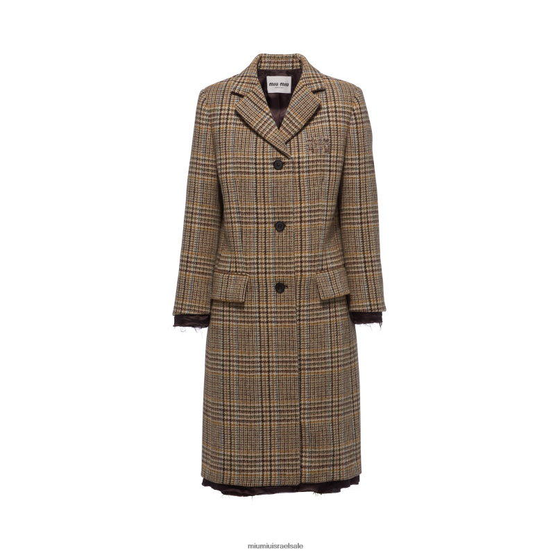 מוכן ללבישה חום קקאו Miu Miu מעיל משובץ חד חזה FNPPL512