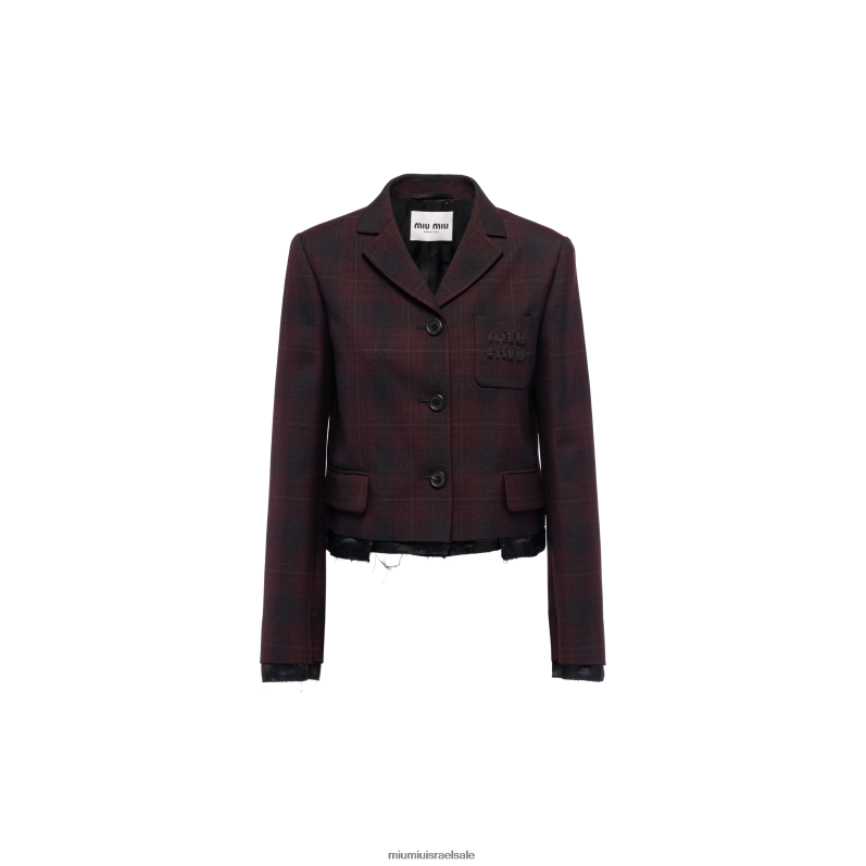 מוכן ללבישה בורדו Miu Miu ז'קט משובץ חד חזה FNPPL514