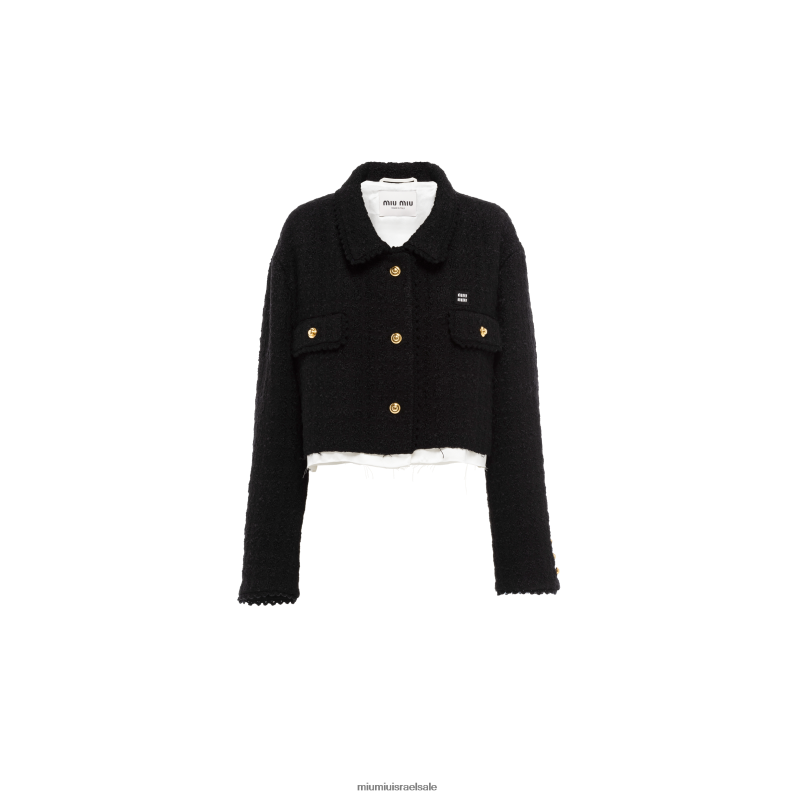 מוכן ללבישה שָׁחוֹר Miu Miu ז'קט טוויד חד חזה FNPPL515