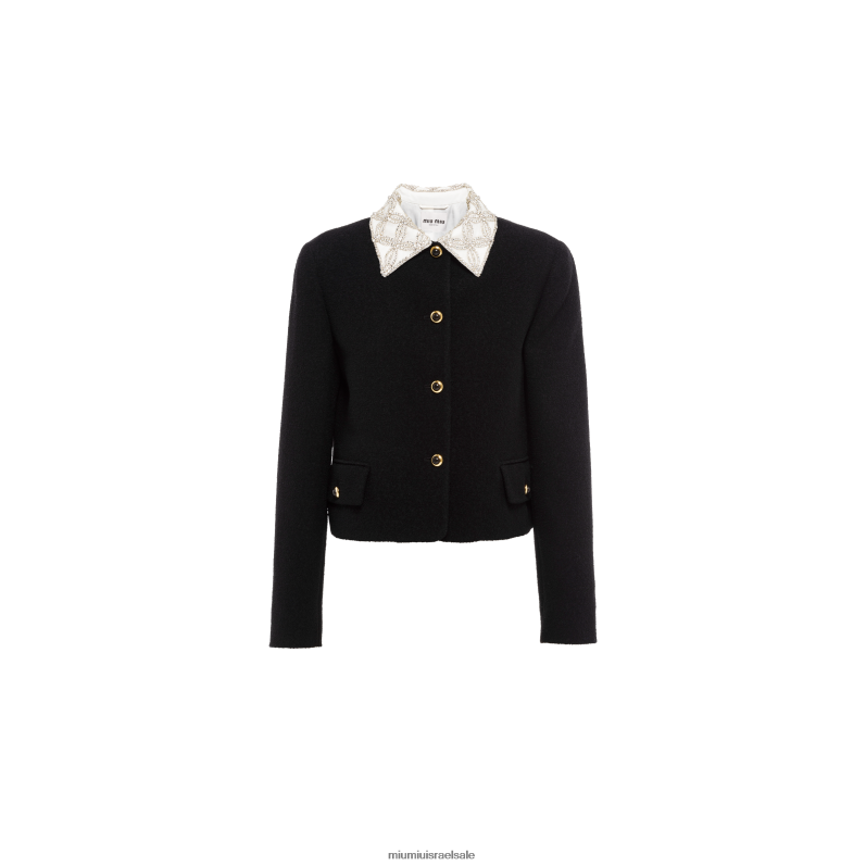מוכן ללבישה שָׁחוֹר Miu Miu ז'קט בוקל רקום בעל חזה אחד FNPPL519
