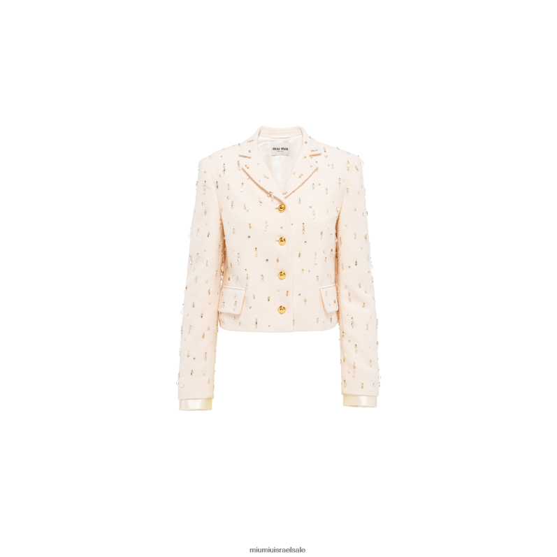 מוכן ללבישה שֶׁנהָב Miu Miu ז'קט בוקל רקום בעל חזה אחד FNPPL520