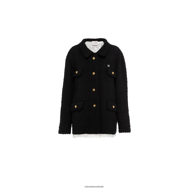מוכן ללבישה שָׁחוֹר Miu Miu ז'קט טוויד חד חזה FNPPL521