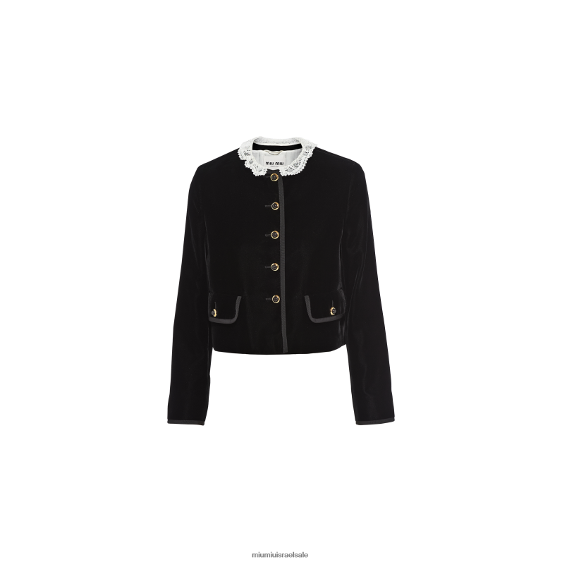 מוכן ללבישה שָׁחוֹר Miu Miu ז'קט קטיפה חד חזה FNPPL534