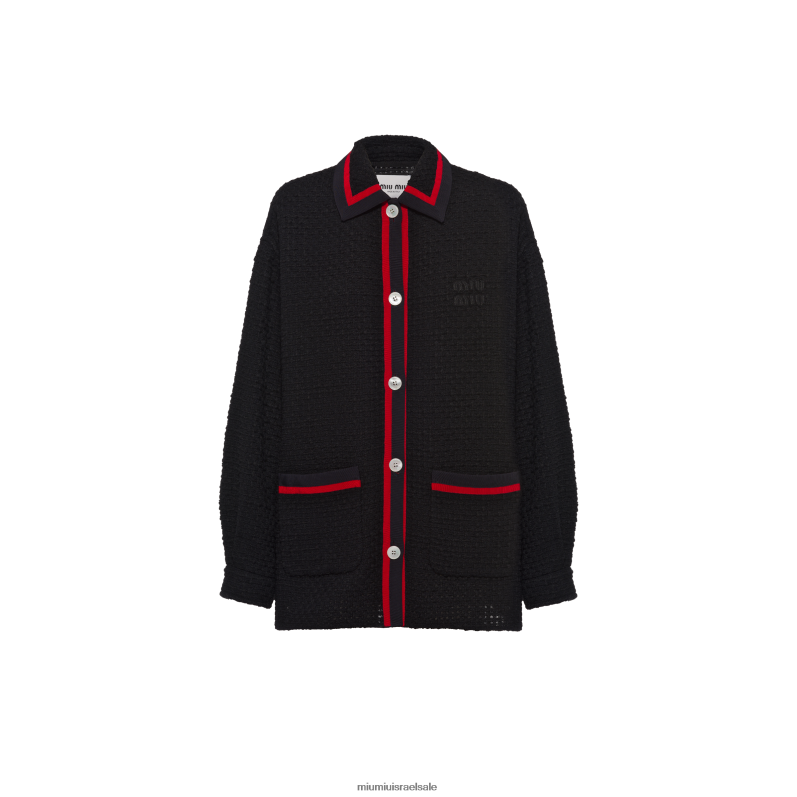 מוכן ללבישה שָׁחוֹר Miu Miu ז'קט בלוסון טוויד FNPPL535