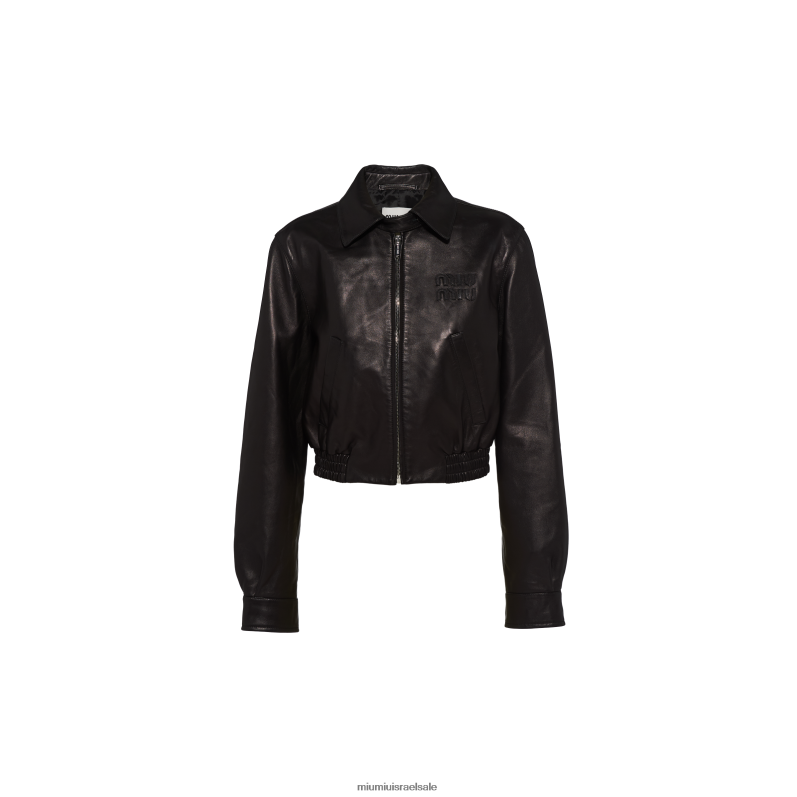 מוכן ללבישה שָׁחוֹר Miu Miu מעיל עור נאפה FNPPL537