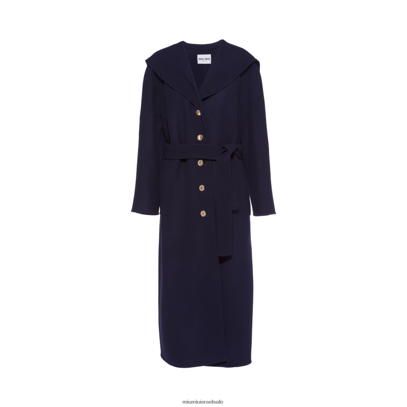 מוכן ללבישה חיל הים Miu Miu מעיל צמר במרקם חד חזה FNPPL538
