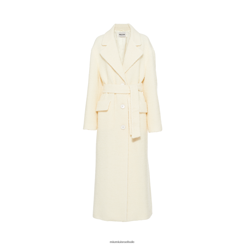 מוכן ללבישה לבן Miu Miu מעיל בוקל חד חזה FNPPL542