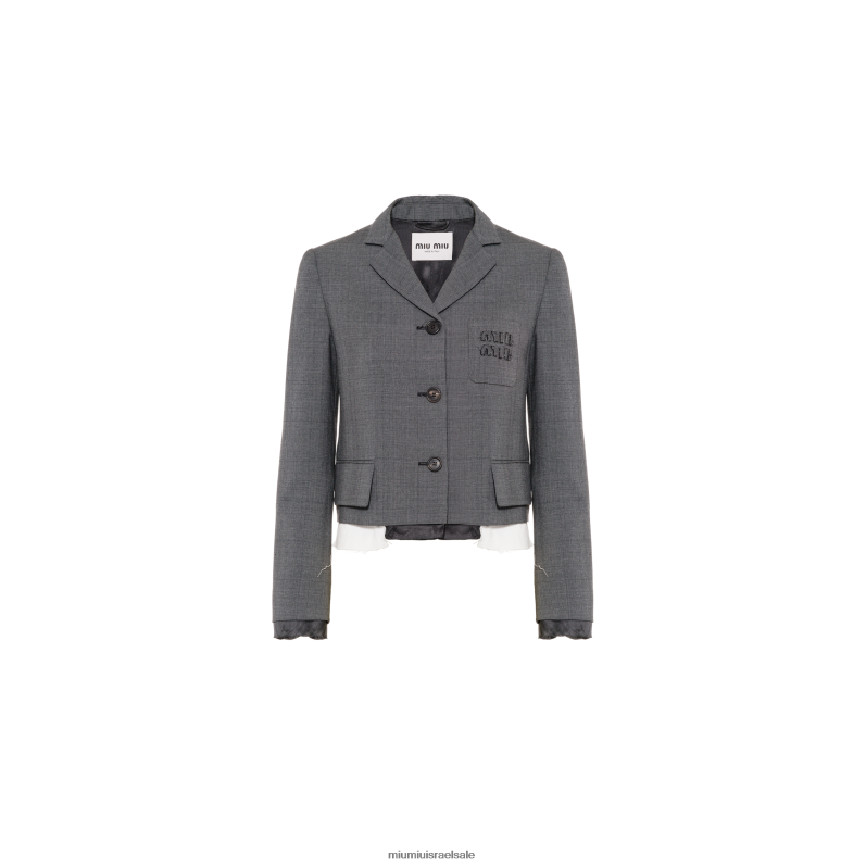 מוכן ללבישה אפור צפחה Miu Miu ז'קט צ'ק בעל חזה חד-חזה פרינס אוף ויילס FNPPL547