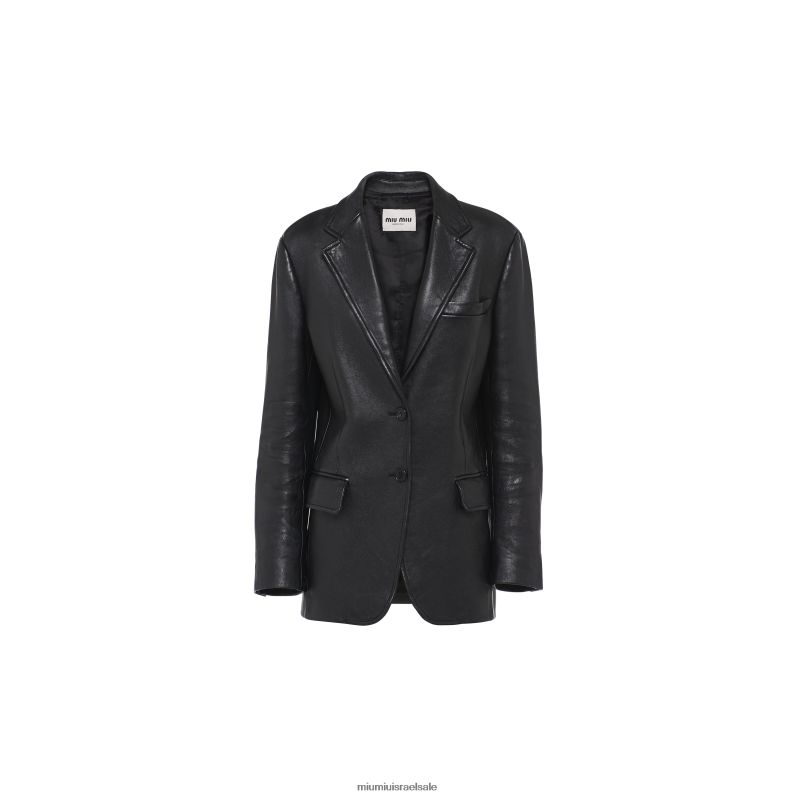 מוכן ללבישה שָׁחוֹר Miu Miu מעיל עור נאפה FNPPL549
