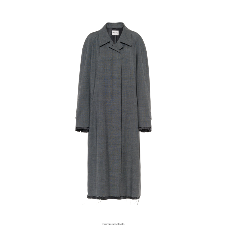 מוכן ללבישה אפור צפחה Miu Miu מעיל צמר צמר בעל חזה חד-חזה FNPPL550