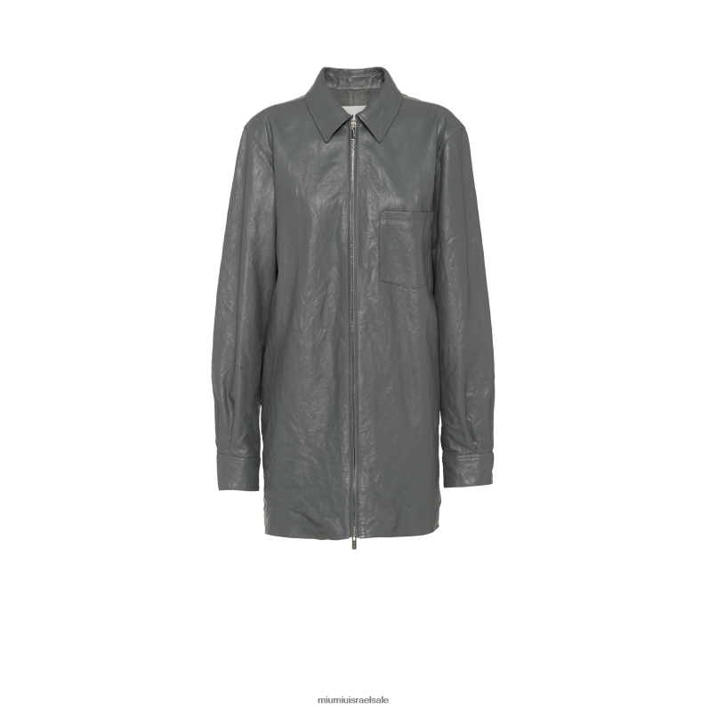 מוכן ללבישה אפור ברזל Miu Miu חולצת עור נאפה FNPPL557