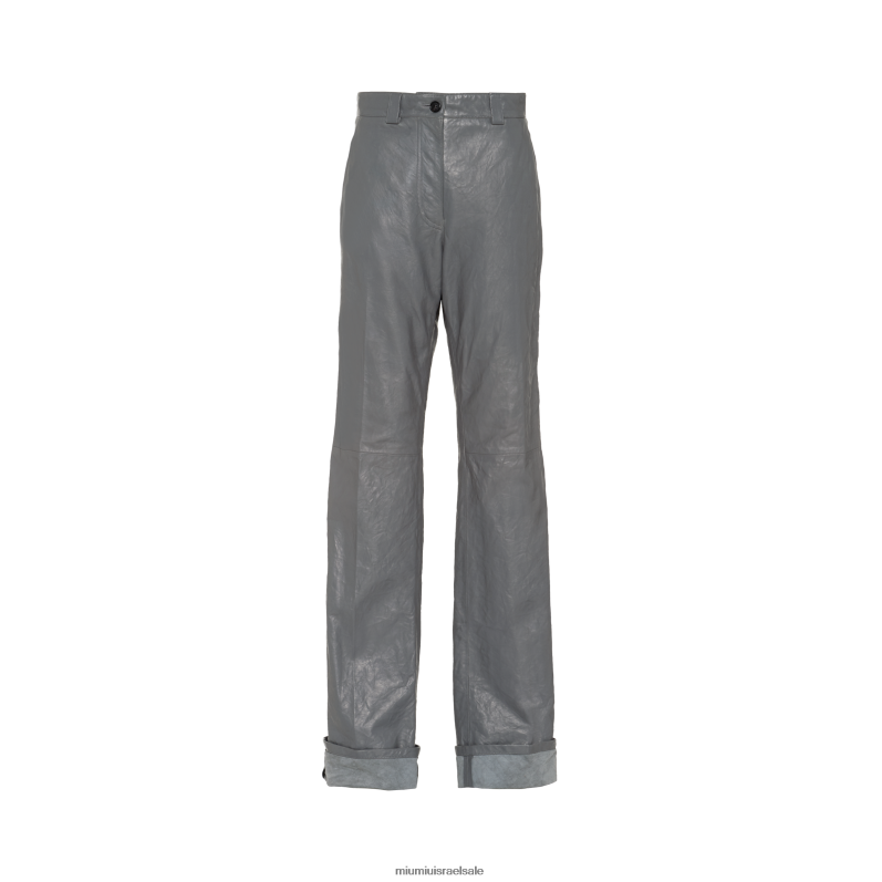 מוכן ללבישה אפור ברזל Miu Miu מכנסי עור נאפה מקומטים FNPPL558