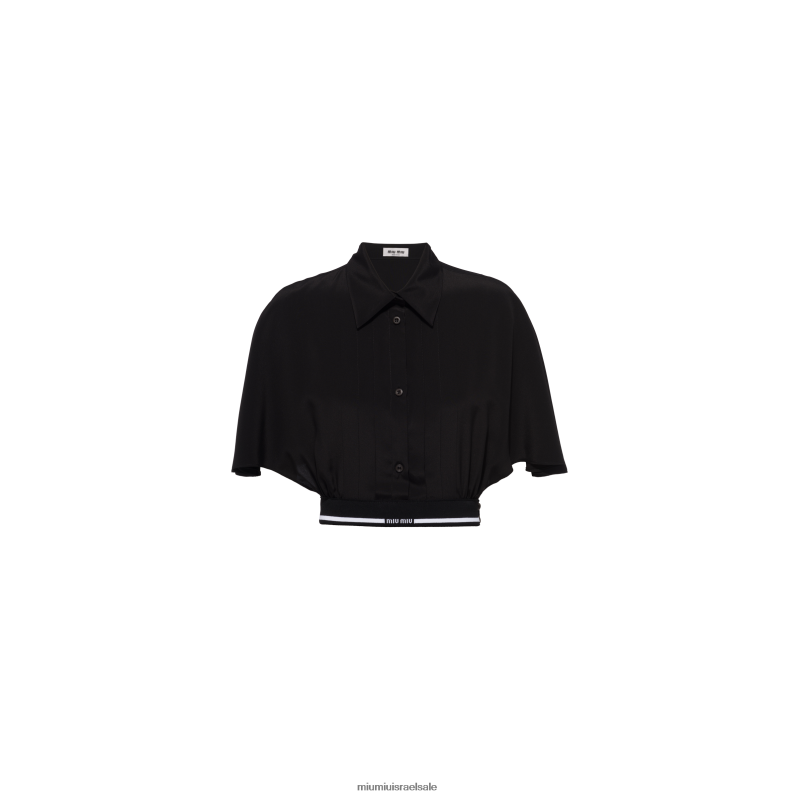 מוכן ללבישה שָׁחוֹר Miu Miu טופ קרפ דה צ'ין FNPPL598
